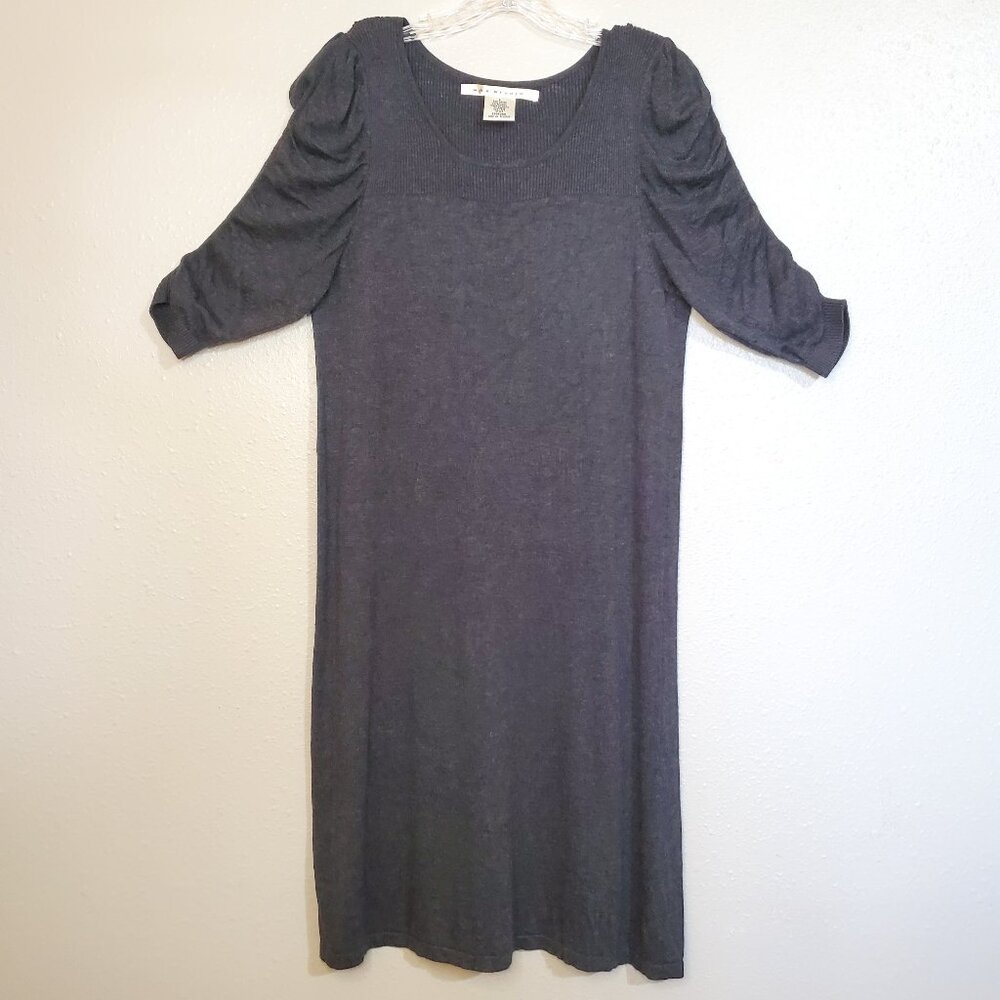 Max Studio Grey Midi Dress Ruching On Sleeves Women's Large